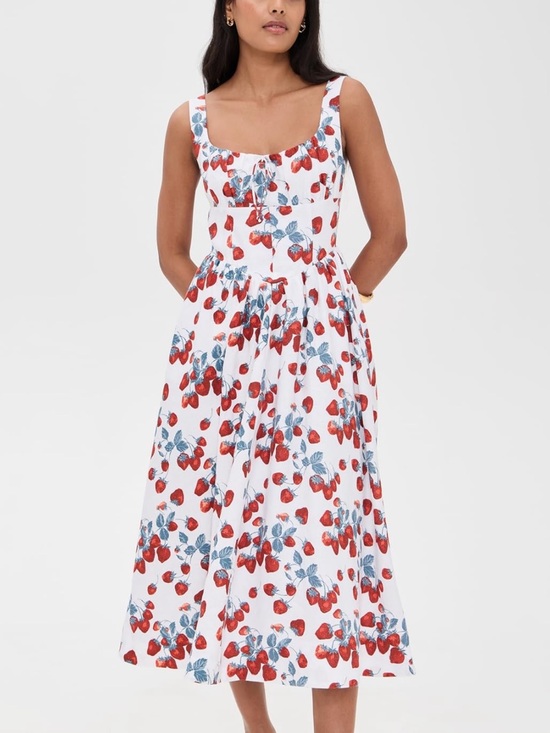 Reformation Tops - Reformation Strawberry-Print-size 10 nwt  Balia Linen Basque-Waist Midi Dress